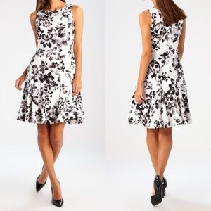 Lauren Ralph Lauren Womens Floral Fit & Flare Dress 4 Black White Chic Old Money